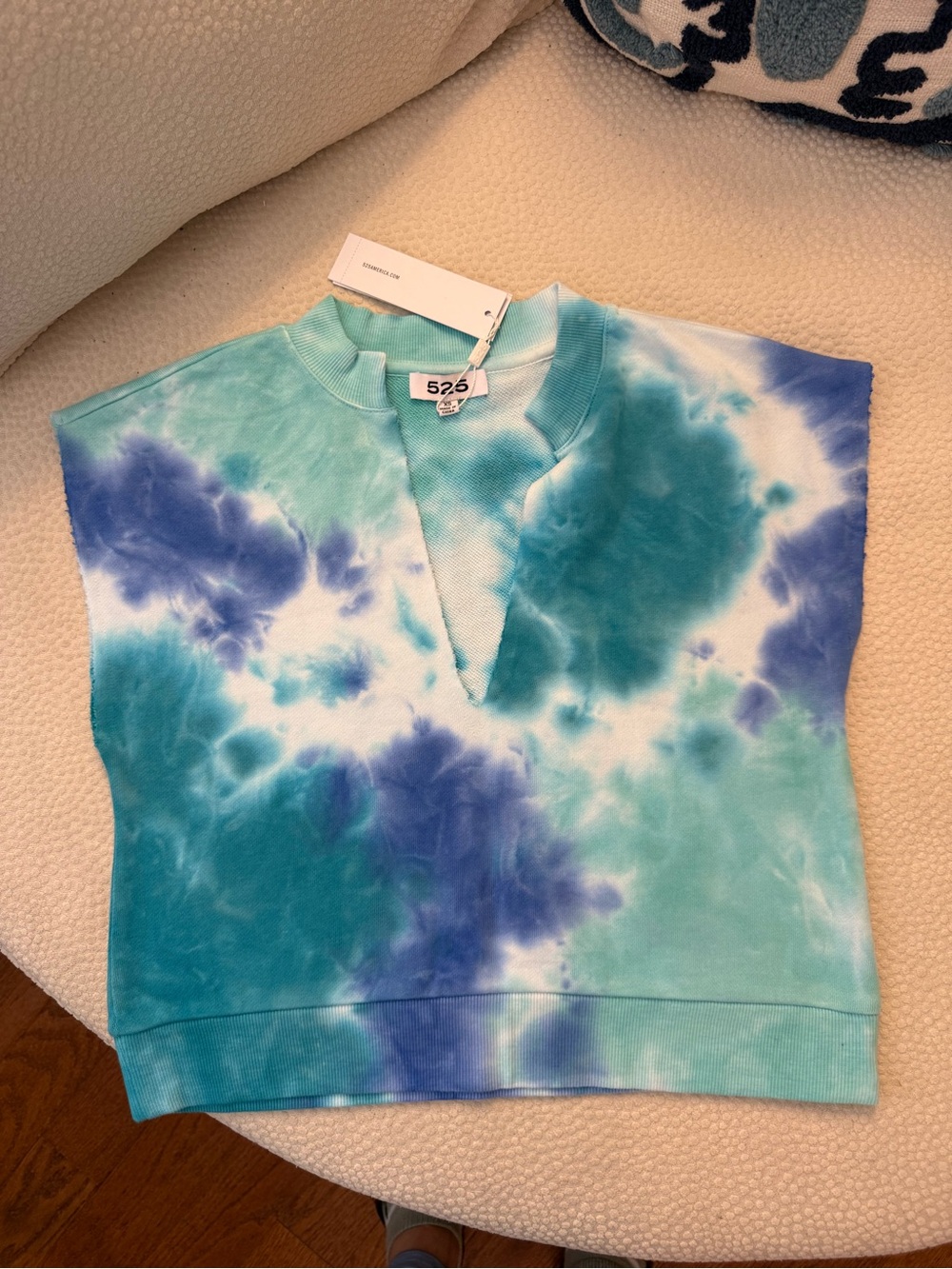 525 America Teal & Blue Tie-Dye Cropped Ribbed Knit Sleeveless Sweatshirt NWT